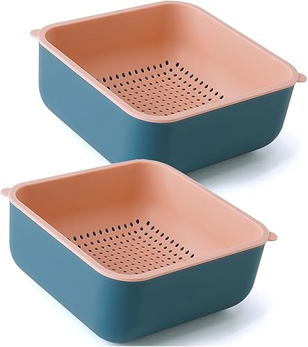 TONSNY Paquete de 2 cajas para guardar bayas, contenedor de frutas con coladores de drenaje extraíbles, contenedores de almacenamiento de frutas