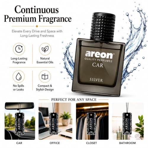Image of Areon MCP05 Car Air Freshener Perfume for Men Women 1.7 Fl Oz. (50ml) Glass Bottle, SILVER