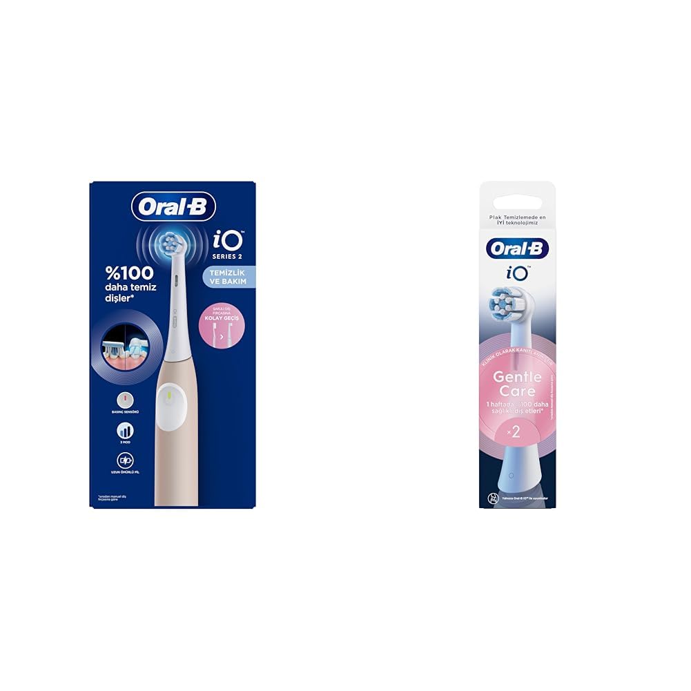 Oral-B iO 2 Şarjlı Diş Fırçası - Pembe + Oral-B iO Gentle Care Beyaz Diş Fırçası Yedek Başlığı 2 Adet