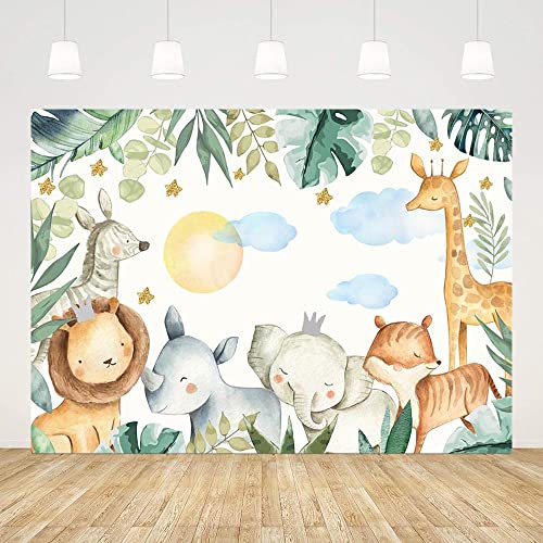 AIBIIN Fondo Salvaje de 7 x 5 pies para niños, Bosque, zoológico, Elefante, león, Jirafa, Fondo de fotografía, Baby Shower, decoración de Fiesta de cumpleaños, Pancarta Mesa de Pasteles