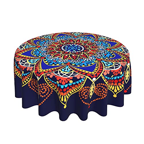 Mandala Round Tablecloth 60 Inch Stain Resistant Washable Table Cloth Spring Summer For Kitchen Party Coffee Dining Room #TOP1