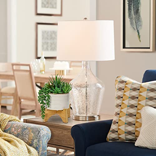 Artificial Succulents Plants Faux Succulents With Solid Wood Plant Stand Fake Succulent Plants In Ceramic Pot Realistic Succulents Plants Artificial For Home Table Bathroom Shelf Office Desk Decor #TOP3