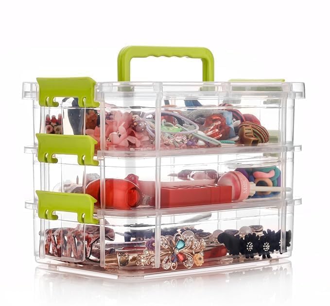 Copelle 3 Layer Plastic Storage Containers, Multipurpose Clear Stack & Carry Box, Portable Craft Organizers, and Storage Bin for Organizing Arts & Crafts, Sewing, Stationery Box,(Multicolor)-image-37