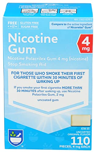 Rite Aid Nicotine Gum, Original Flavor, 4 mg - 110 Count | Quit Smoking Aid | Nicotine Replacement Gum| Stop Smoking Aids That Work Quick | Chewing Gum to Help You Quit Smoking | Uncoated Nicotine Gum
