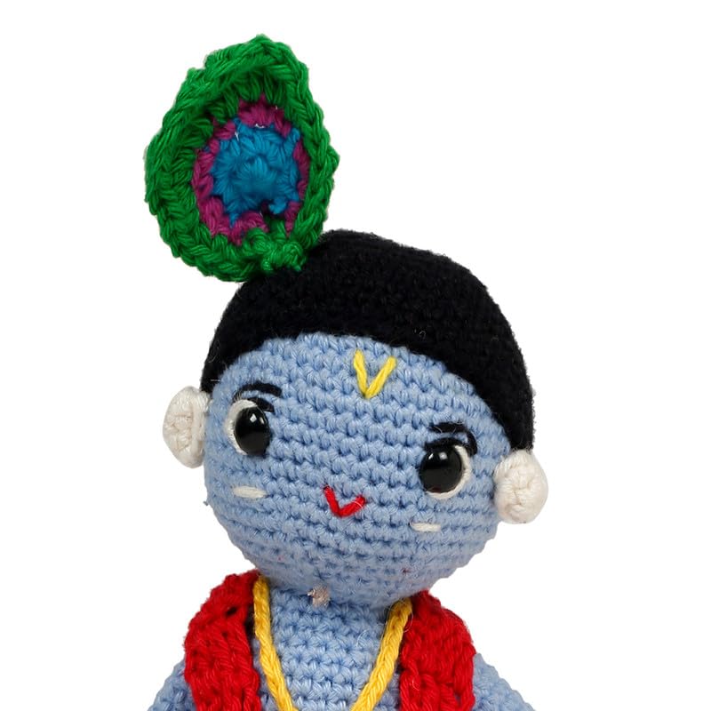 Image of LITTLE GINNIE Lord Krishna Crochet Soft Doll for Babies -Blue | Handmade Crochet Soft Toy for Kids Girls | Ideal for Birthday & Return Gift for 6+ Months