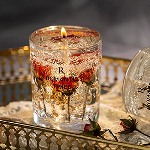 Romantic Times Jelly Scented Candles Real Flower Essential Oil Incense Candle Soothing Fragrance Cup 7.4 Oz Burning 50 Hours Floral Decorative (Velvet Rose) #TOP3
