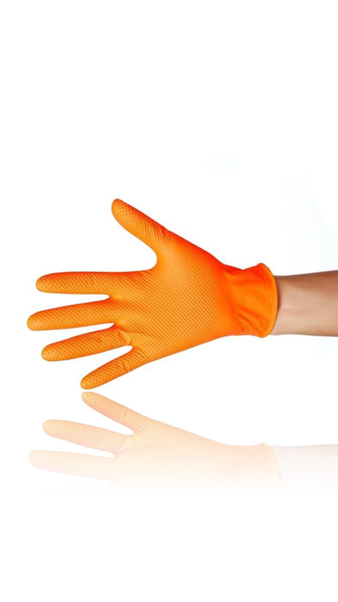 Orange Nitrile Gloves, Industrial-Grade, Disposable, Latex-Free, Diamond Texture for Enhanced Grip, for Automotive, Chemical, & General Purpose Use (Pack of 100)
