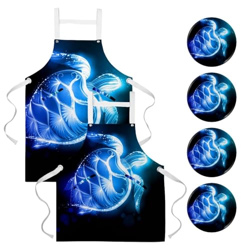 Lot de 2 tabliers tortue lumineuse multicolore pour cuisine et bistrot