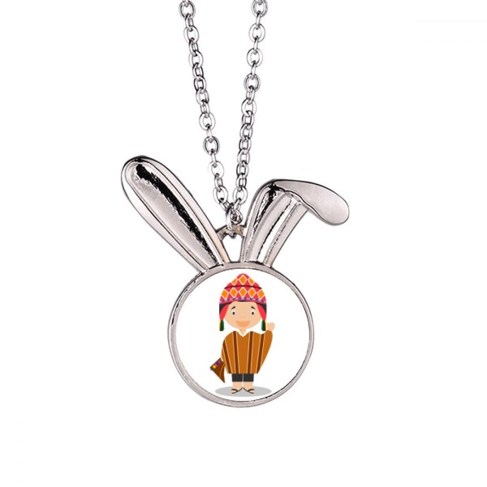 Collier lapin coloré contre la monotonie : pendentif chapeau du Pérou