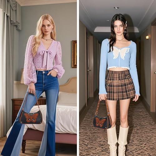 Butterfly Y2k Purse Small Shoulder Bag Vintage Purses for Women with Rivet Design Emo Punk Grunge Handbag2