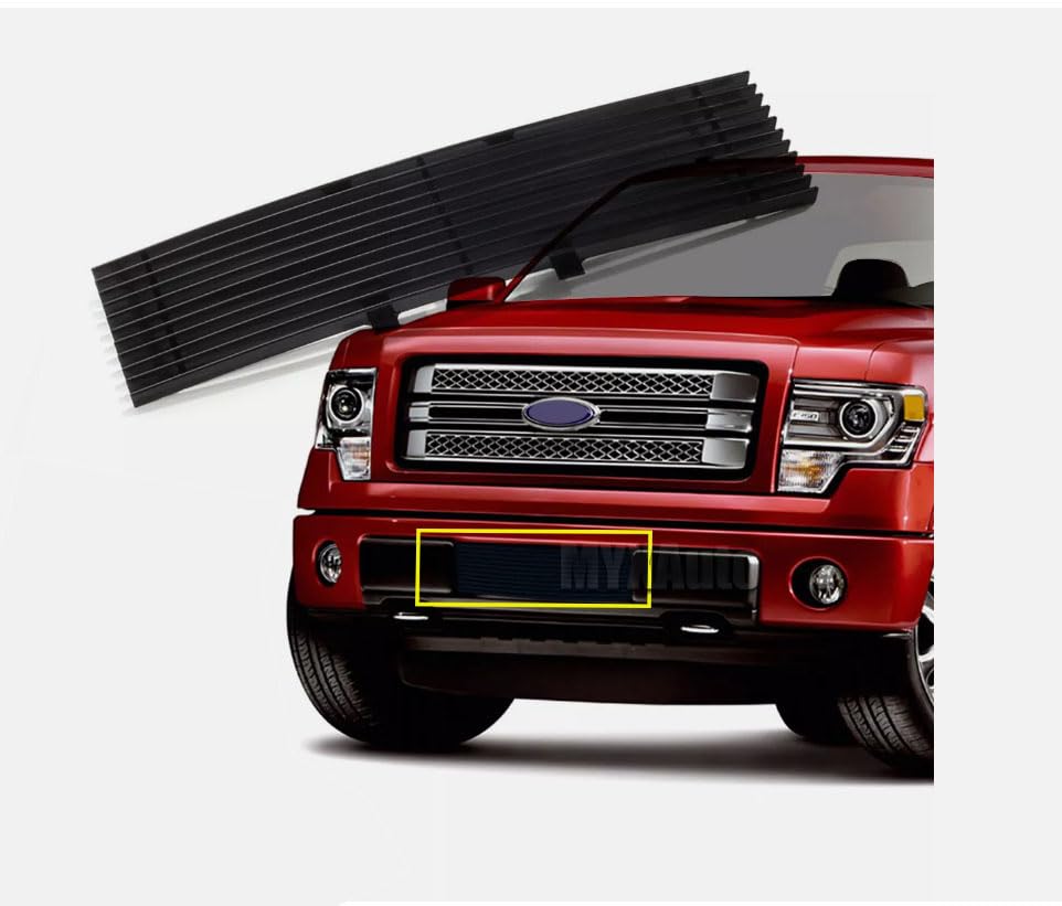 Billet Grill Fits 2009-2014 Ford F150 F-150 Pickup Billet Grille Black Bumper Solid Aluminum Grill insert Cover (Black Powder Coated)