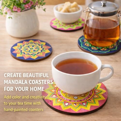 Image of Asian Hobby Crafts DIY Mandala Art Coaster Painting Kit - 6 Pre-Marked Coasters, Paint and Brush Set | Art and Craft Set for Kids & Adults (4-12 Years) Coloring Kit for Birthday Return Gift, Home & Office Activity