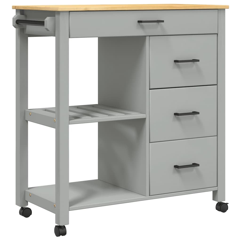 vidaXL Carrito de Cocina, Carro Organizador con Cajones Estantes, Carrito de Servicio Comida, Carro para Salón Baño Estudio, Madera Maciza de Pino