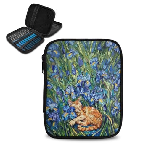 Image of Irise Cat Crochet Hook Case Portable Crochet Storage Organizer with Web Pockets Knitting Needle Case for Airports and Parks