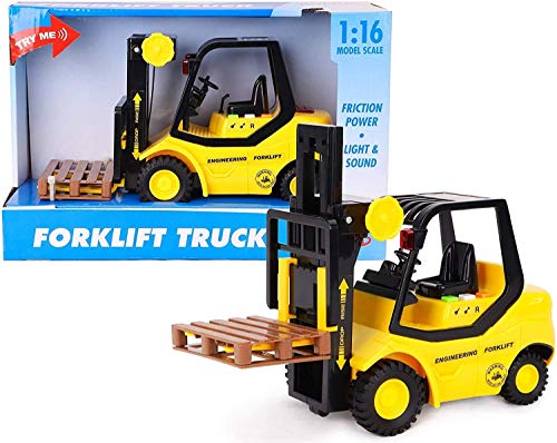 Toyland® Transpaleta Carretilla Elevadora de Fricción de 23 cm (9') - Escala (1:16) - Juguete de construcción para niños con Luces y Sonido - Edades 3+