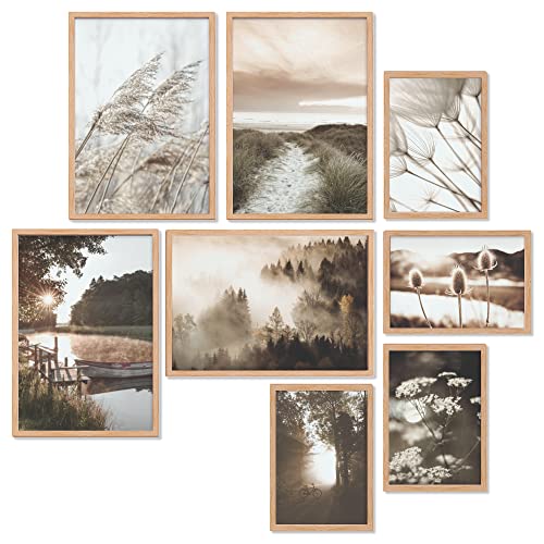 Heimlich® Premium Poster Set OHNE Bilderrahmen | 4 x DIN A3 & 4 x DIN A4 - ca. 30x42 & 21x30 | Stilvolle Poster Collagen mit modernen Bilder als Wanddeko |» Pampasgras groß « Cover