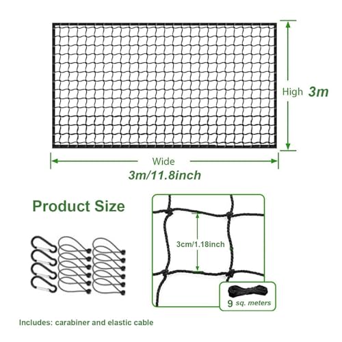 Golfnetz,Golf Netz 3mx3m,Ballfangnetz 3X 3 cm Quadratische Maschen,3 Mm Geknotetes Hdpe-Netz.,Mit Sicherheitsschnalle Und Elastischem Kabel,Ideal Für Den Einsatz Im Garten,In Der Halle Und Im Freien