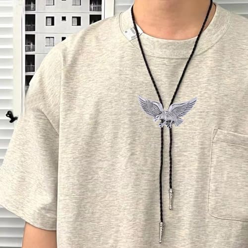 Image of Btilasif Bolo Tie for Men Western Cowboy American Eagle Bolo Tie Leather Necktie Necklace Costume Accessories,silver