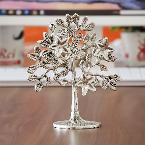 Image of Metal Kalpavriksha Tree Showpiece Trees of Life - Home Decor - Gift for Good Luck Vastu and Fengshui - Best in Living Room Table Decoration with Antique Polish Silver
