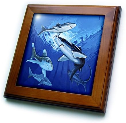 3dRose ft_3228_1 Open Water Sharks Framed Tile, 8 by 8-Inch