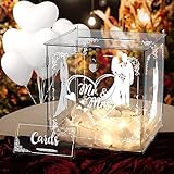💘Eine breite Palette von Zubehör: 6 * Arcylic Hochzeit Box, 1 * Arcylic Karten Zeichen, 1 * String Lichter, 1 * Silber Herz Schloss mit 2 Schlüsseln, 16 * Gummibänder und extra 200 * White Rose Petals, 25 * Herz Ballons weiß. PS：Nachdem Sie die kartenbox hochzeit erhalten haben, müssen Sie die Schutzfolie auf der Tafel abreißen, damit sie nach der Installation sehr klar und schön ist.