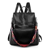 Mochila Bolsa Feminina Grande em Couro Sintético Impermeável, Mochila Casual para Escola, Trabalho e Viagem(Preto)