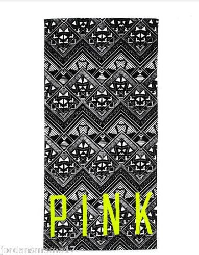 Victoria's Secret PINK Beach Towel Black & White Aztec Print + BONUS VS Decal