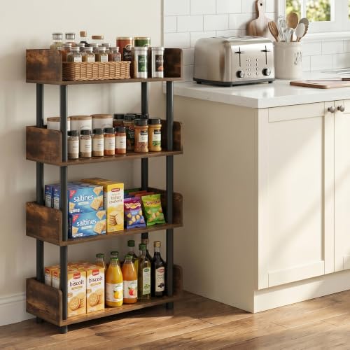 Image of Furinno Turn-N-Tube 4-Tier Toolless Display Rack, Amber Pine /Black