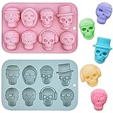 2 Pcs Halloween Skull Silicone Molds 8 Cavity 3D Skull Shape Fondant Mold Decorative Chocolate Candy Baking Molds DIY Baking Tool for Sugar Craft Cake Decoration