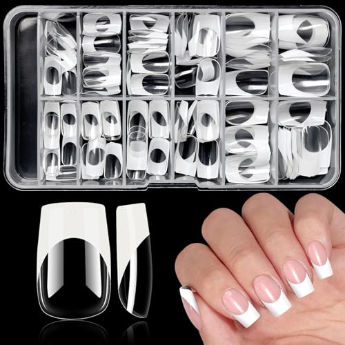 Bellelfin White French Tip Press on Nails 120PCS Square Nail Tips Short French Tip Nails Clear Acrylic Nails Press on Full Cover False Nails
