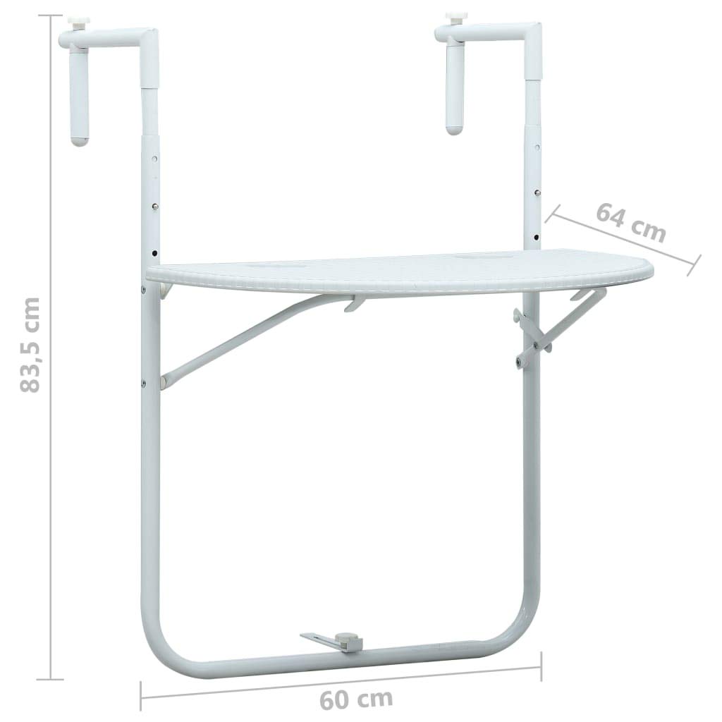 Tavolo da Balcone Pensile Bianco 60x64x83,5cm Plastica Rattan,Tavolino da Balcone Pieghevole, Tavolo da Appendere per Giardino, Terrazza, Cortile, Tavolino da Esterno