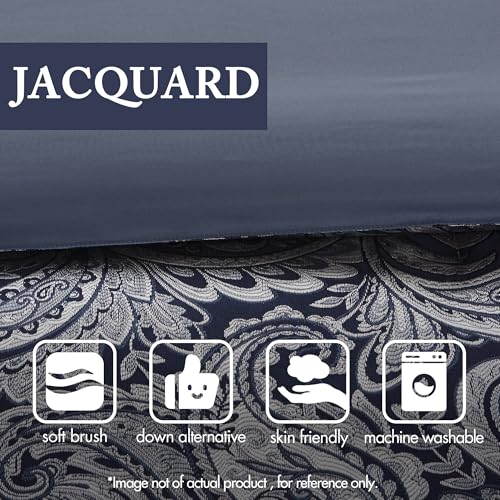Image of Madison Park Aubrey Cozy Comforter Set, Faux Silk Jacquard Paisley Design - All Season Down Alternative Bedding with Cotton Bed Sheets, Bed Skirt & Toss Pillows, California King Navy 12 Piece