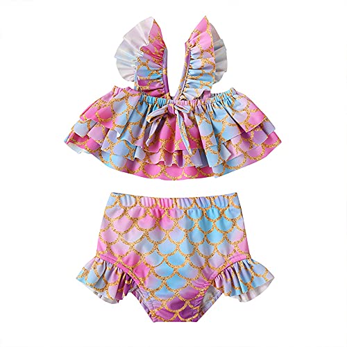 Baby Girls Swimsuit Ruffle Baby Bathing Suits Two Piece Infant Fashion Bikini for Toddler Beach Swimming (Pink,90/18-24 M,US,Age,Big Kid,Female,18 Months,24 Months)