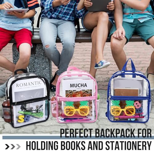 Image of Sweetude 6 Pcs Clear Backpack for Stadium Events Bulk 11.5x9.5x5.5 Inch Small Transparent Bag with Front Pocket for Concert Travel (Multicolor)
