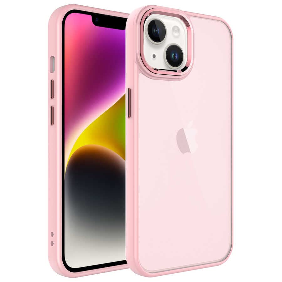 Zore Apple için uyumlu iPhone 14 Plus Kılıf Buzlu Sert PC Zore May Kapak Pembe Açık