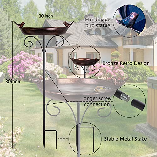 DREAMSOUL Outdoor Garden Bird Bath Metal Bird Baths Cast Iron Birdbath with Metal Stake Tall Bird Bath for Yard Garden Decor(Dia - 10inch)