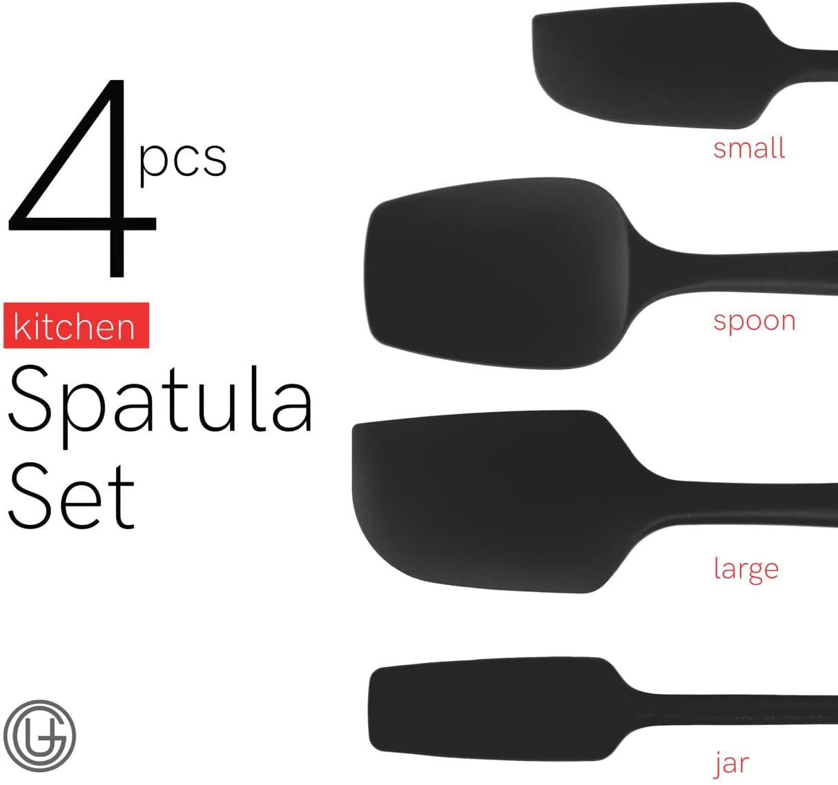 UpGood Silicone Spatula Set 600°F - High Heat Resistant Nonstick, Small and Large Kitchen Spatulas - Flexible BPA Free Professional Grade Cookware - Utensils for Cooking, Baking, Mixing(4 Pcs, Black)