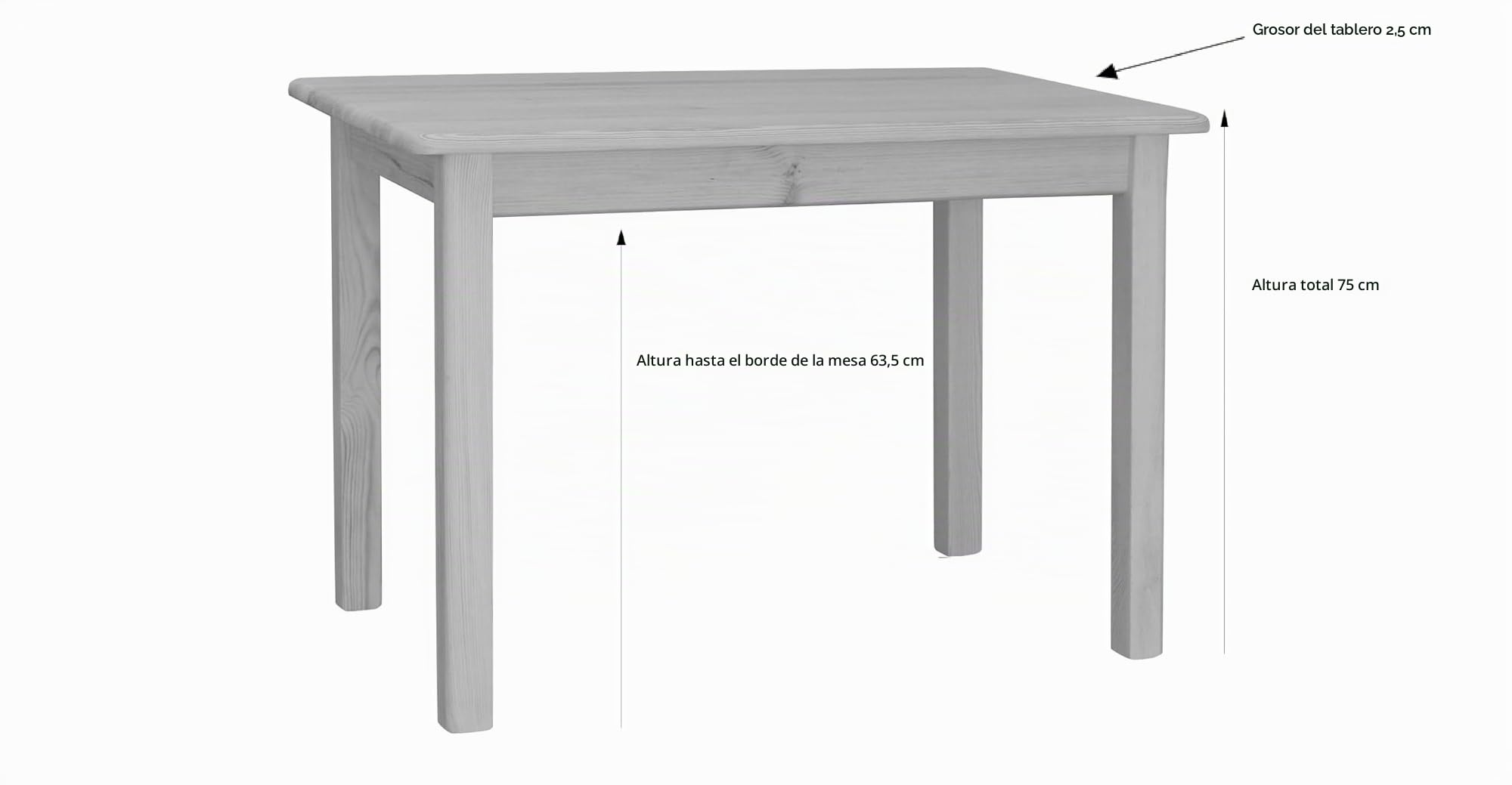 Koma - Mesa de comedor (100 x 60 cm, pino macizo)