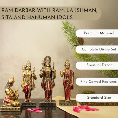 Image of ARMONIA Ram Darbar Idol with Ram Sita Laxman Hanuman Murti | Polystone God Idol Figurine for Home Pooja Room, Office & Gift | Study Table Decor God Statue for Mandir