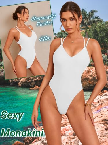 Image of ShawGobow Sexy Swimsuit for Women,Backless Scrunch Butt High Cut Monokini,One Piece Cheeky Bathing Suit Beach Pool Party