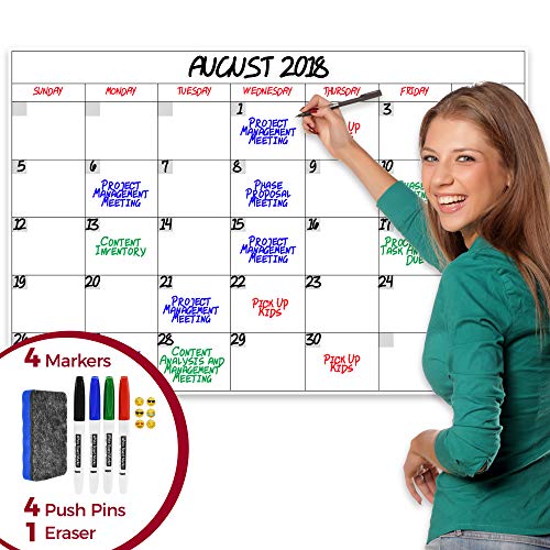 Calendario de pared de borrado en seco con laminado mensual, 60,96 x 91,44 cm