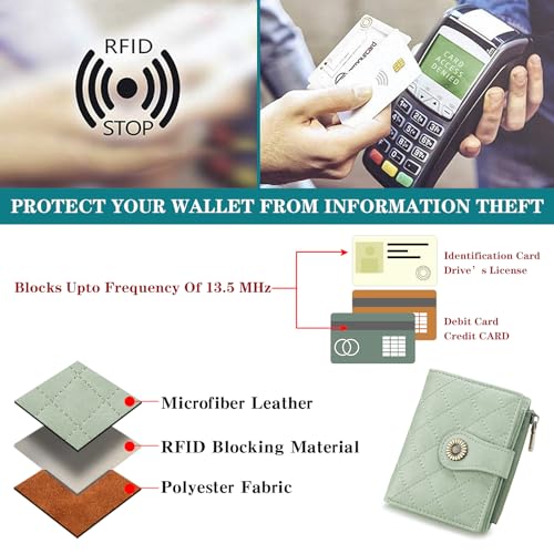 Image of FALAN MULE Small Wallet for Women Bifold RFID Blocking Leather Card Holder with Zipper Coin Pocket