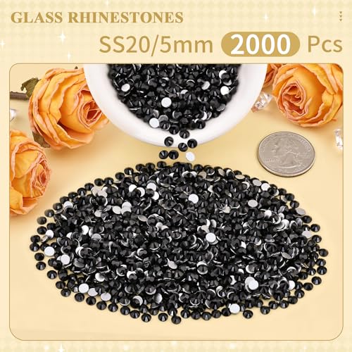Image of 2000PCS SS20 /5mm Crystal Glass Rhinestones for Bedazzling (Jet Black) | Flatback Black Rhinestones for Crafting DIY Crafts Nail Makeup Decoration, Gems Diamond Charms for Tumbler Shoes Clothing Mug