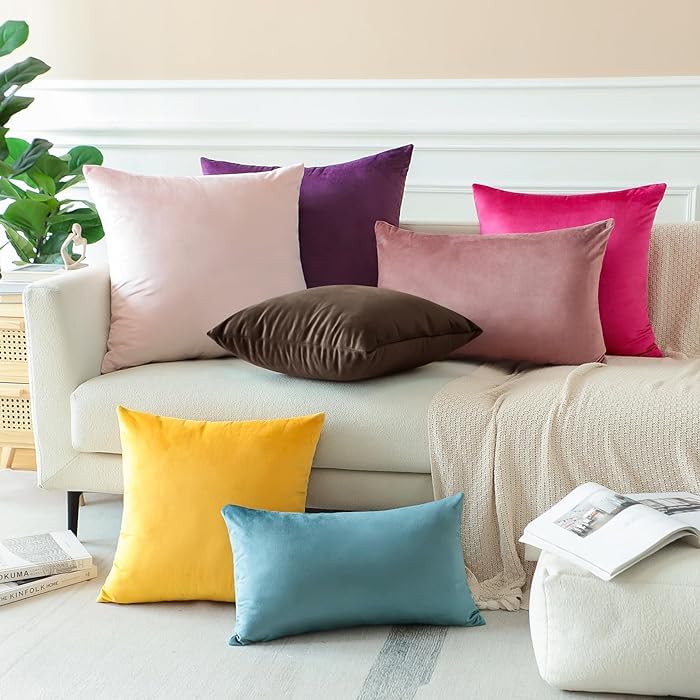 Image of Holland Velvet Rectangular Cushion Covers Pack of 4 | 12 inch x 18 inch / 30 x 46 cm, Coffee Brown | Soft Pillow Covers Cushion Case for Sofa Bedroom Chair Car, Home Decor