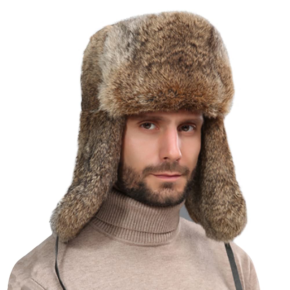 Fliegermütze aus Kunstfell Pelzmütze Winddicht Wintermütze Earflap Trapper Mütze Winter Warm Trappermütze Fellmütze Russenmütze Russische Skimütze für Herren Skating Outdoor
