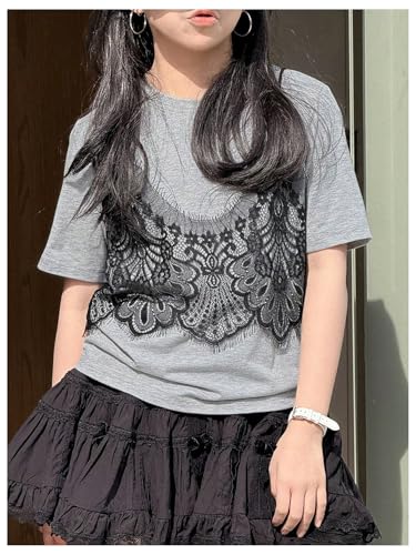 SweatyRocks Girl's Lace Crew Neck T Shirt Short Sleeve Casual Summer Tops3