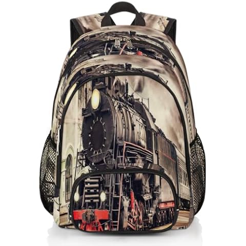 TropicalLife Vintage Steam Train Bookbag 18 Inch School Backpack Teens Girls Boys Schoolbag Shoulder Computer Hiking Gym Travel Casual Travel Daypack Cover