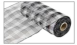 10 inch x 30 feet Deco Poly Mesh Ribbon - Black and White Plaid Mesh with Red Metallic Foil (Black...