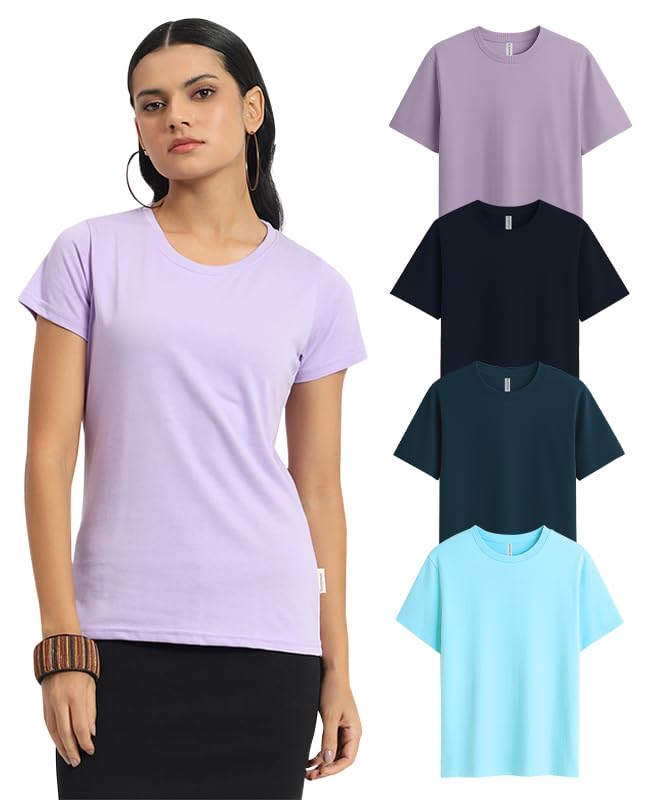 Image of Sleepynuts Women's Plain Round Neck Regular Fit Half Sleeve Cotton T Shirt