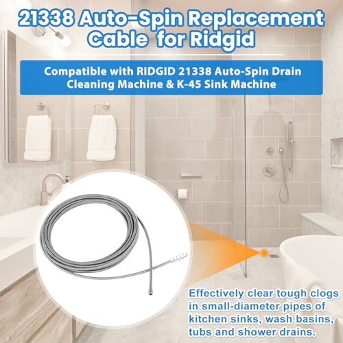 21338 Auto-Spin Replacement Cable for Ridgid - 1/4" x 30' Drain Snake Cable Compatible with K-45 Sink Machine, Professional Drain Auger for Kitchen Sinks, Tubs, Showers by Toolixor - Used condition - Image 2